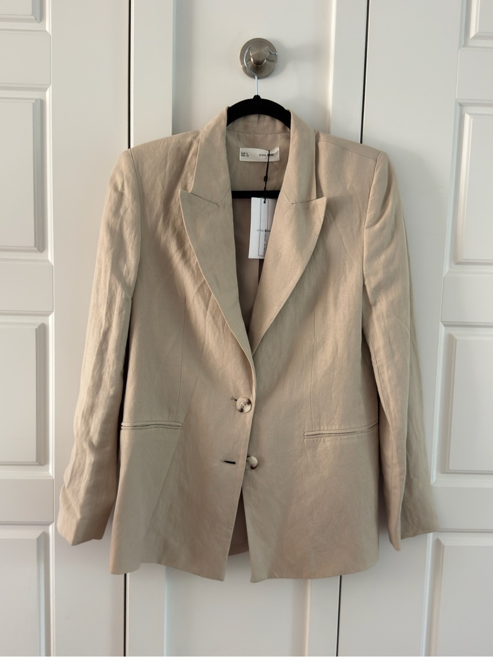 SFERRA Beige Linen-Blend Single-Button Blazer